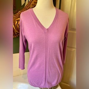 Talbots sz S lilac mauve pink soft lightweight cotton v-neck pullover sweater